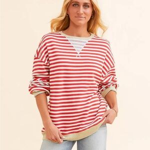We The Free Red and White Striped Sweatshirt